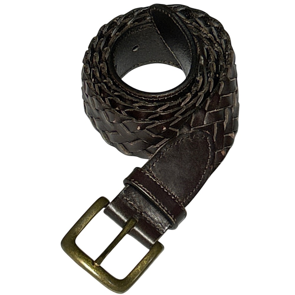 Charles Tyrwhitt Mens Brown Braided Genuine Leather Belt Size 38-40 Brass Buckle